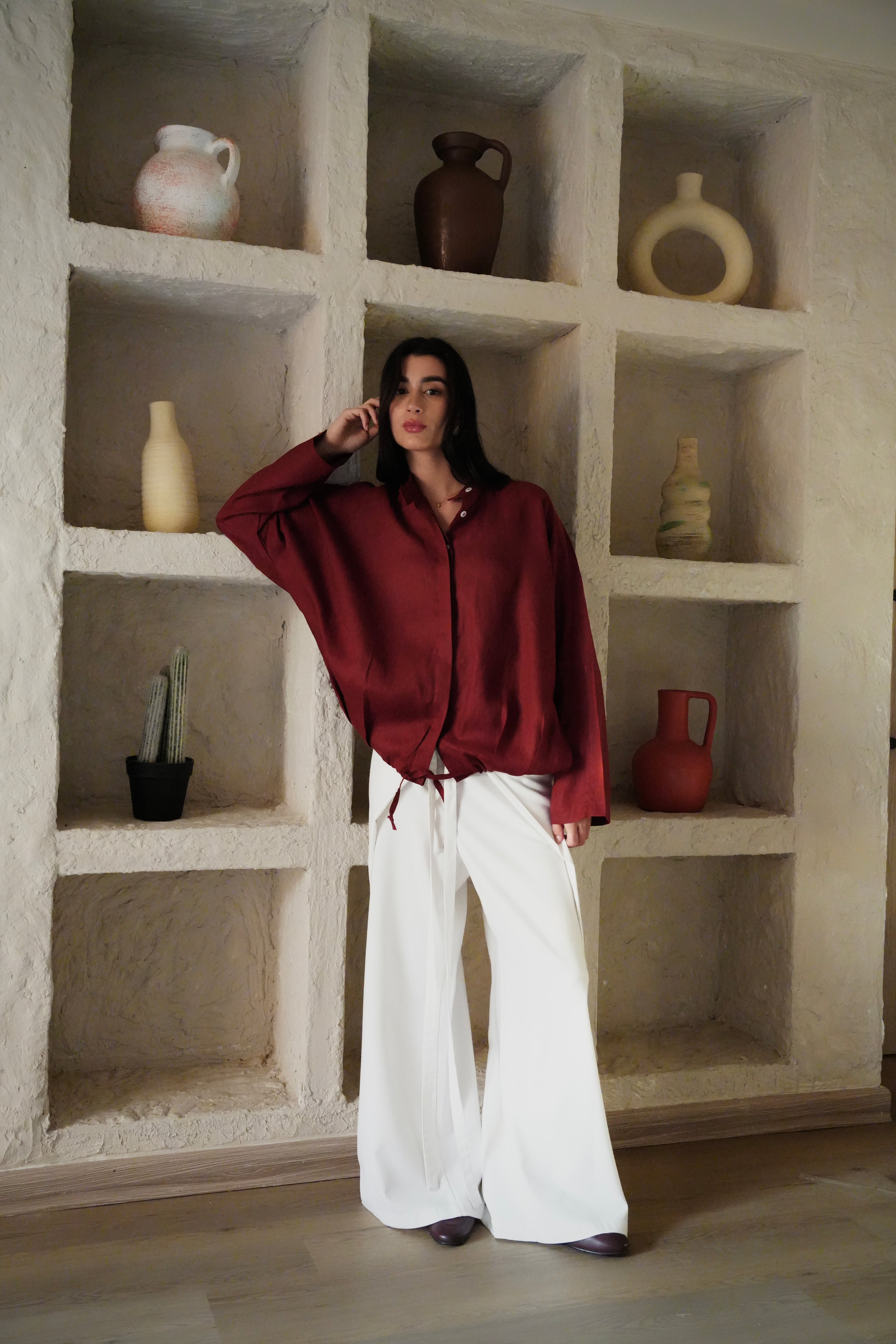 The Linen Edit Shirt - Wine Red