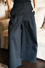 Wide Gabardine Trousers - Black