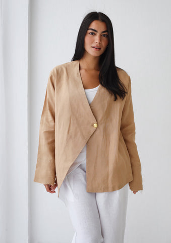 Golden Touch Linen Top - Camel