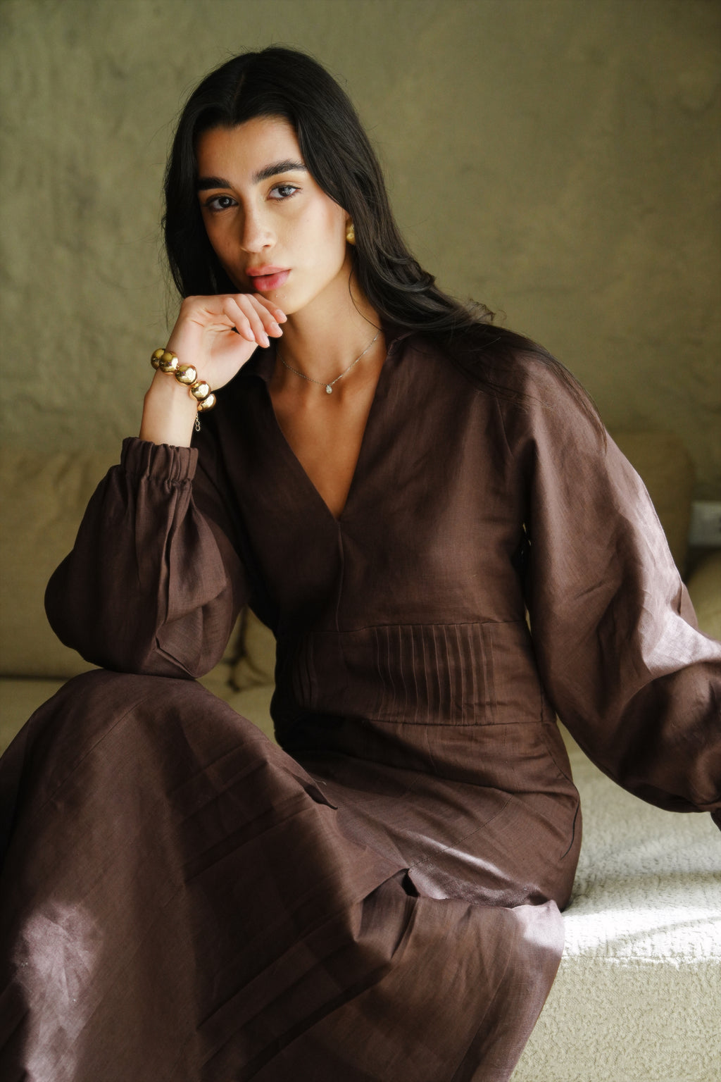 Naomi Linen Dress - Brown