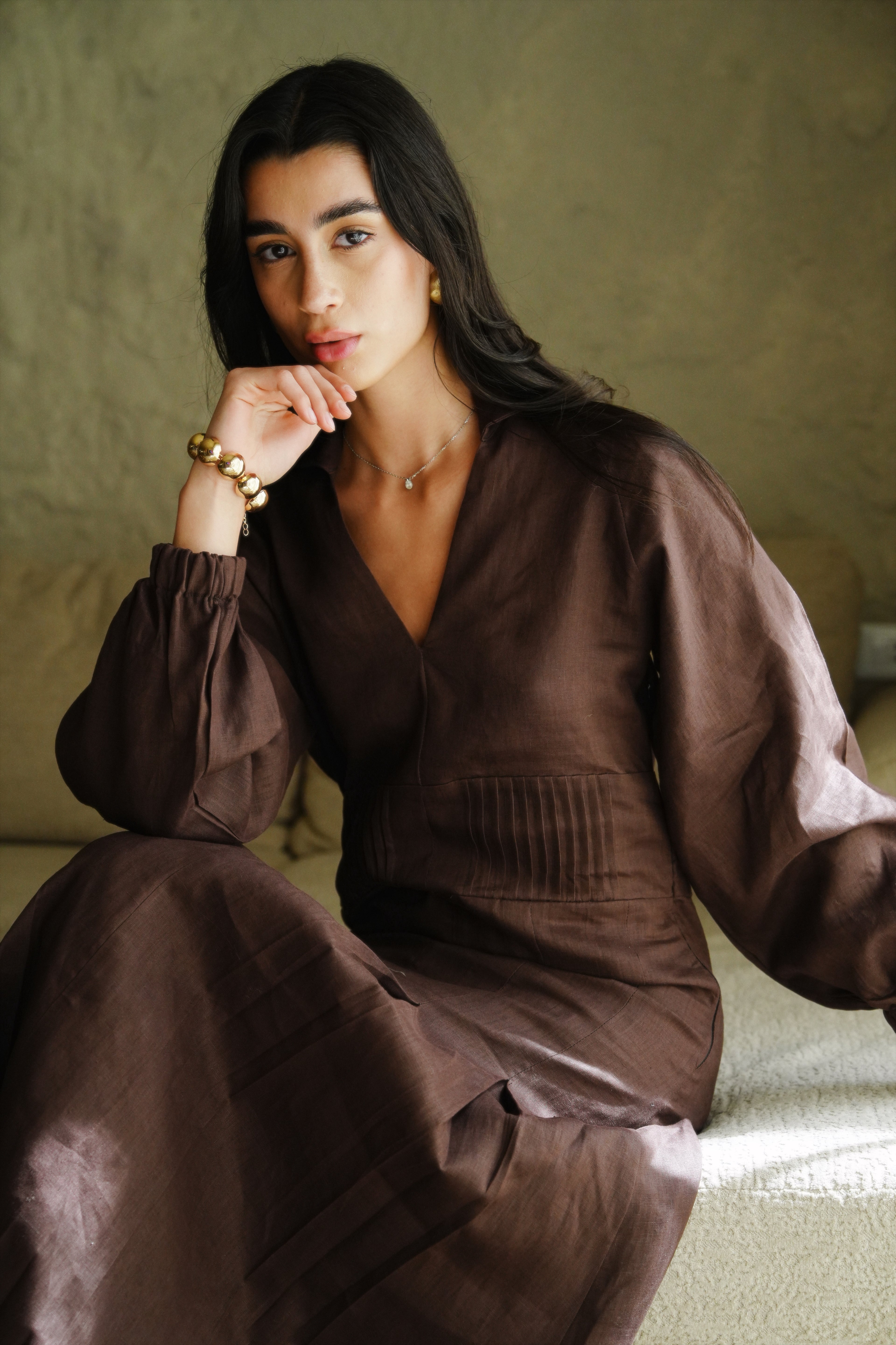 Naomi Linen Dress - Brown