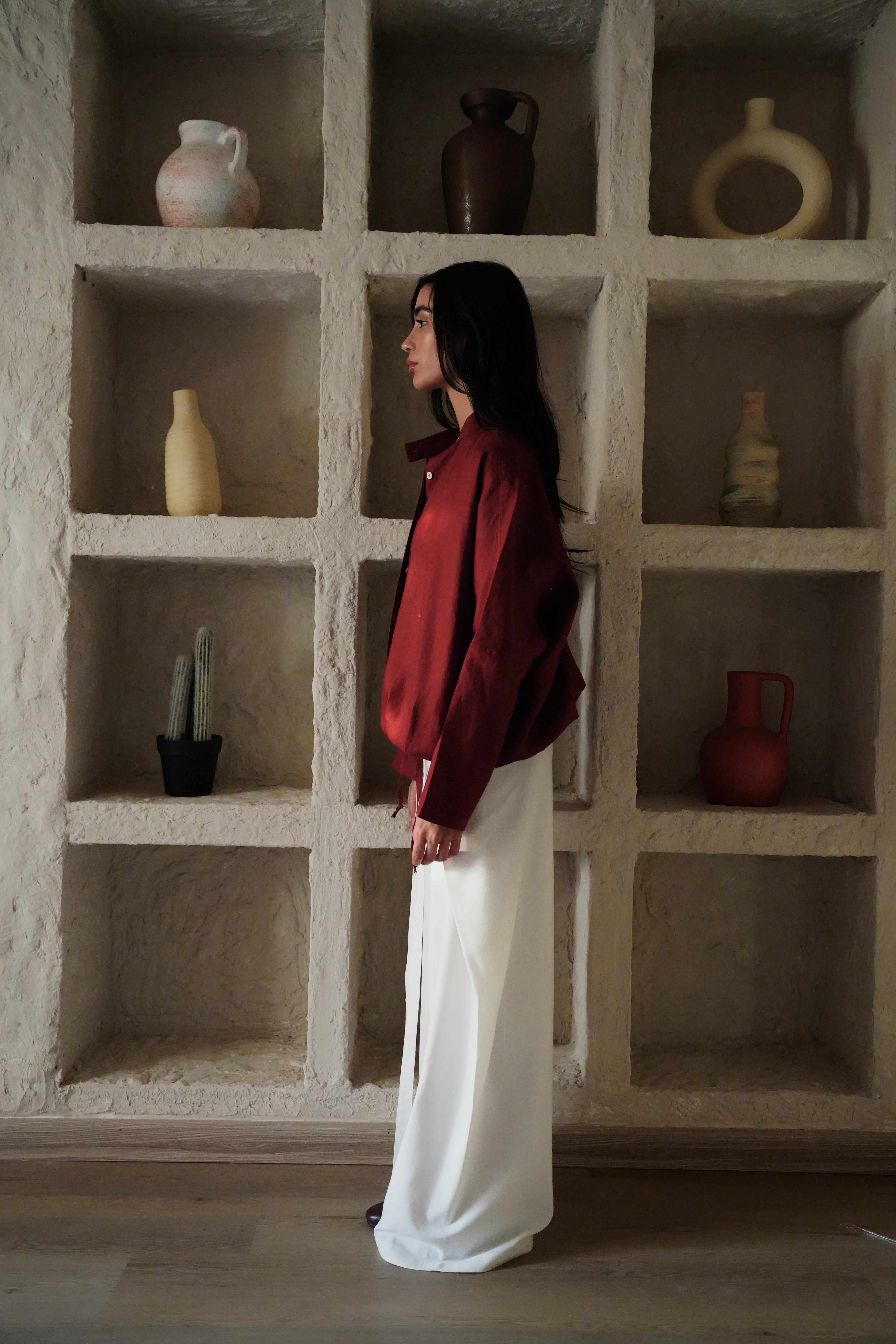 The Linen Edit Shirt - Wine Red