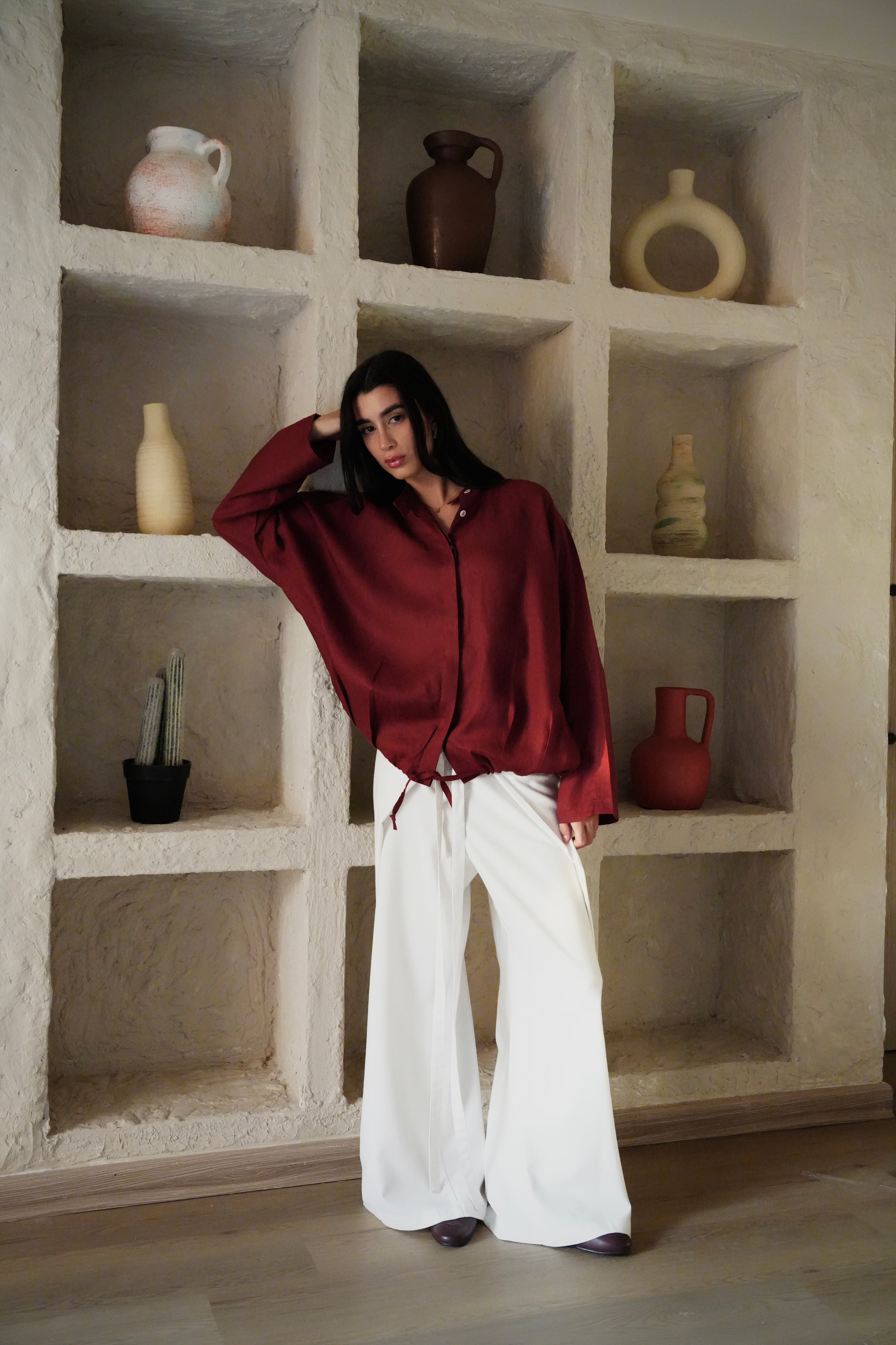 The Linen Edit Shirt - Wine Red