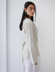 Waistline Linen Top - Greige