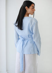 Waistline Linen Top - Baby Blue