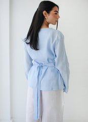 Waistline Linen Top - Baby Blue