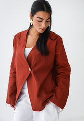 Golden Touch Linen Top - Terracotta
