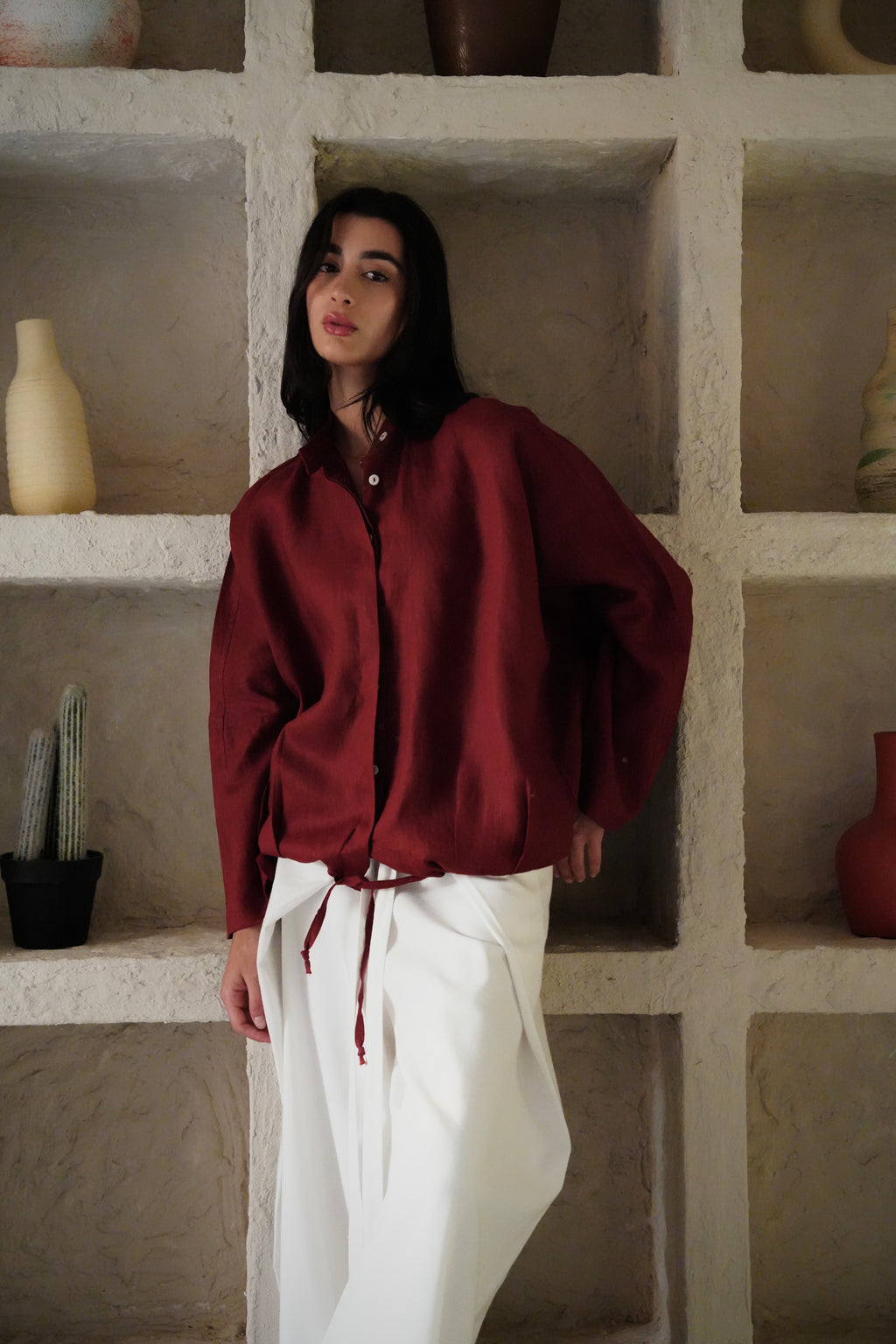 The Linen Edit Shirt - Wine Red