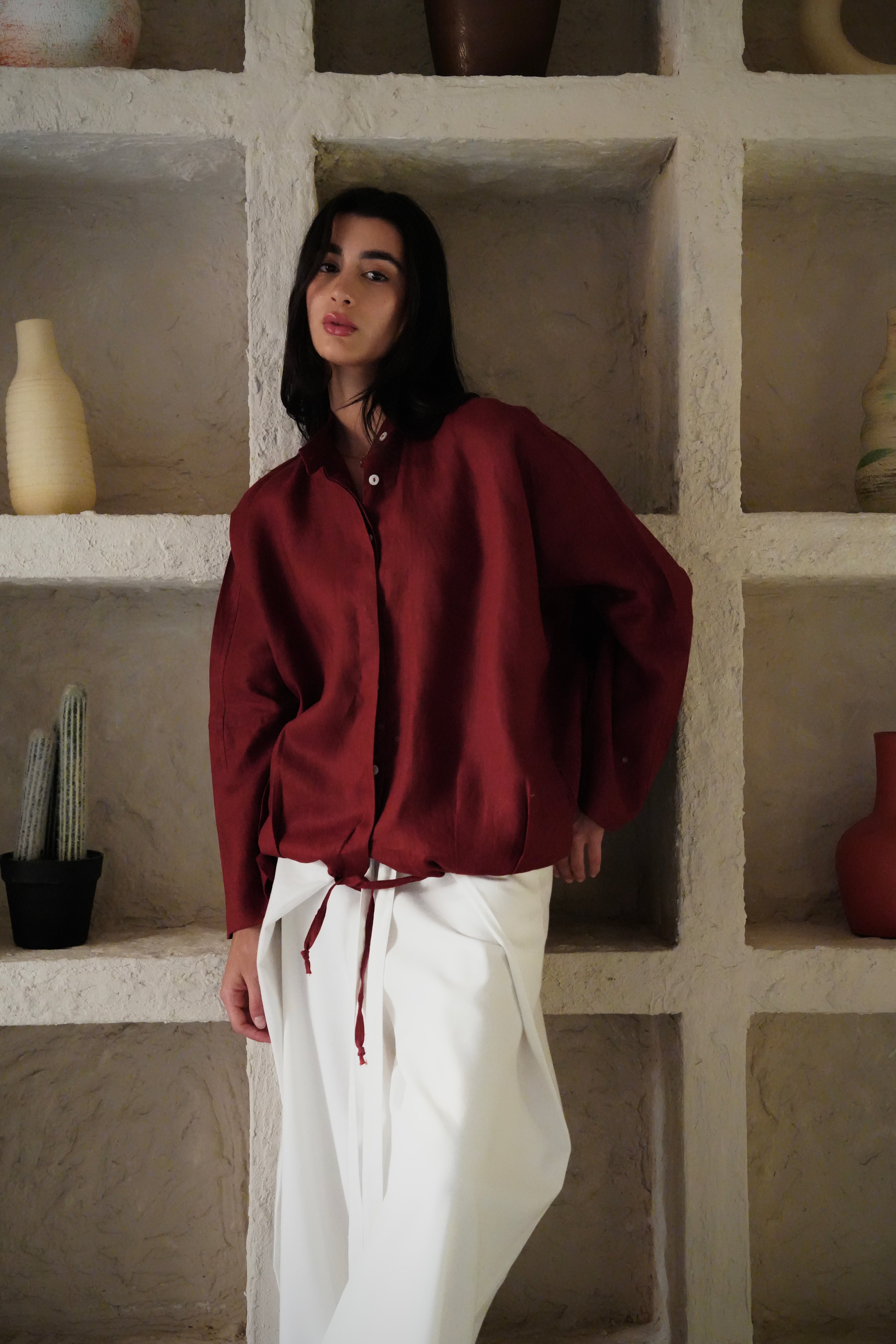 The Linen Edit Shirt - Wine Red
