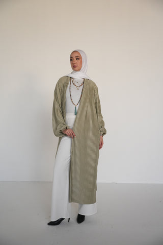 Pleats Bloom Kimono - Light Sage