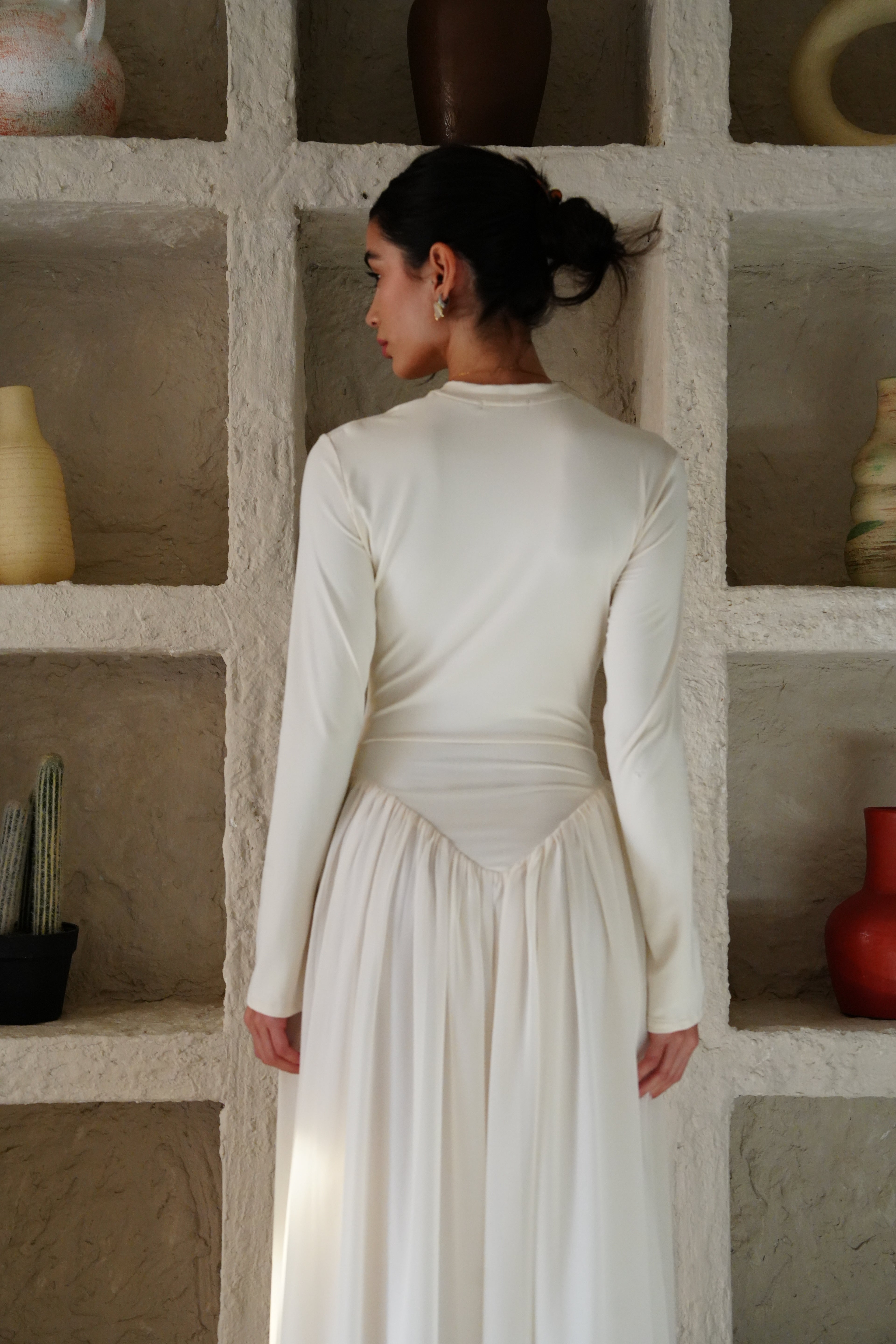 V-Waist Maxi Dress - Creme
