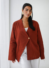 Golden Touch Linen Top - Terracotta