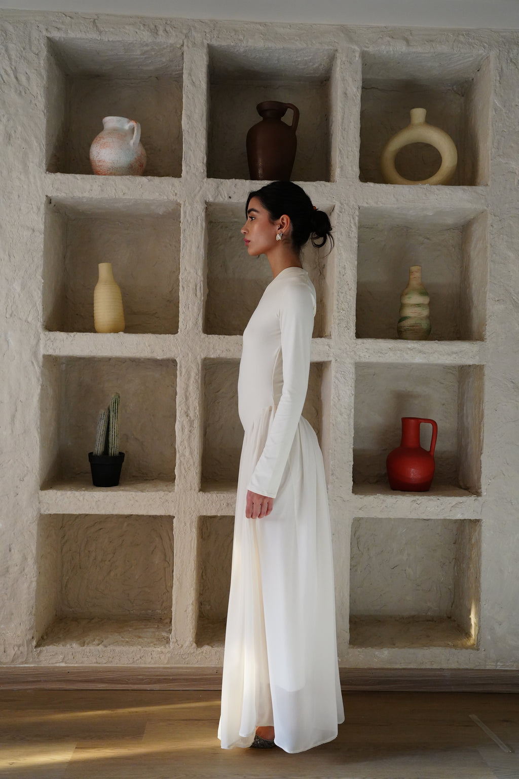 V-Waist Maxi Dress - Creme