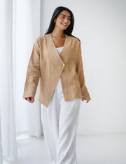 Golden Touch Linen Top - Camel
