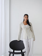 Waistline Linen Top - Greige