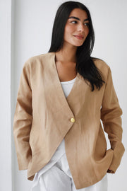 Golden Touch Linen Top - Camel