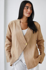 Golden Touch Linen Top - Camel