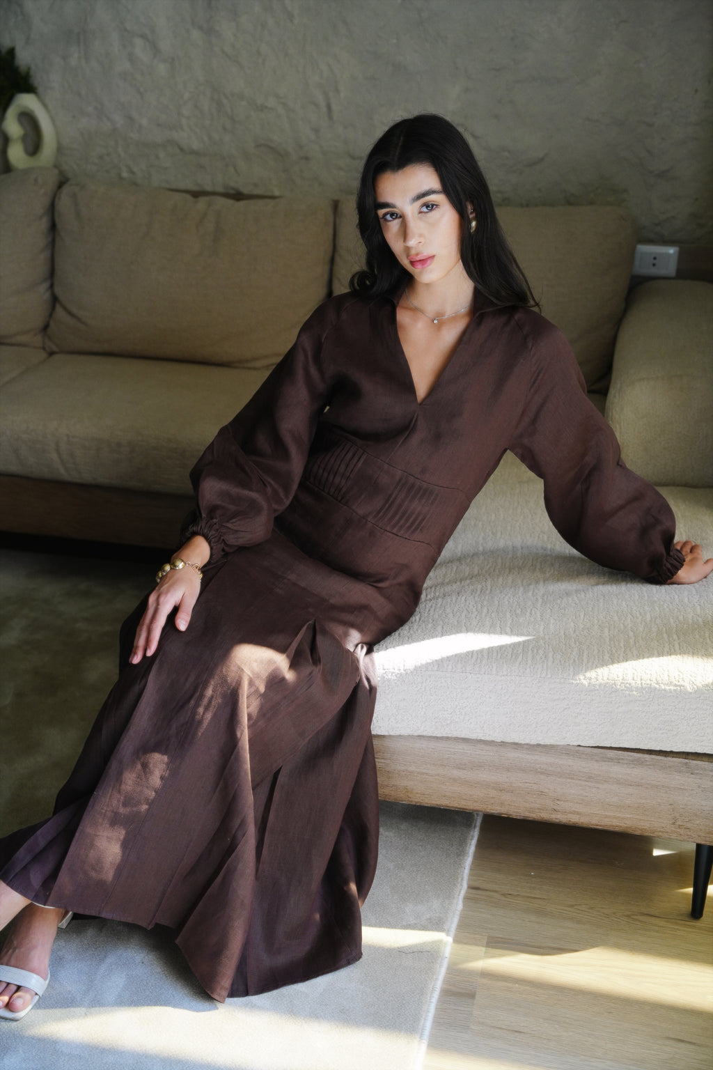 Naomi Linen Dress - Brown