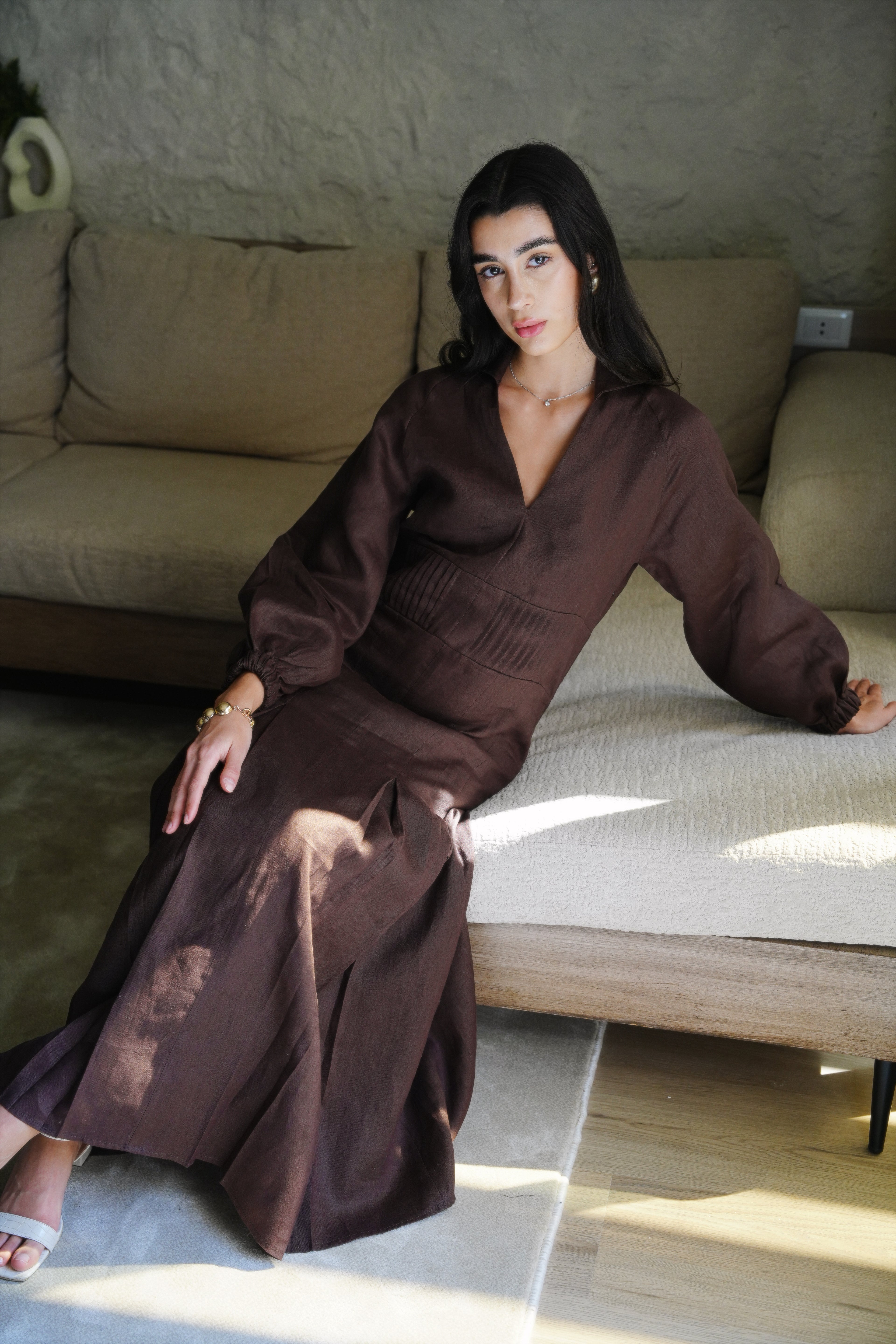 Naomi Linen Dress - Brown