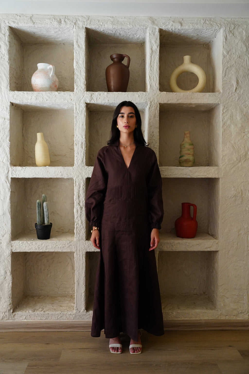 Naomi Linen Dress - Brown