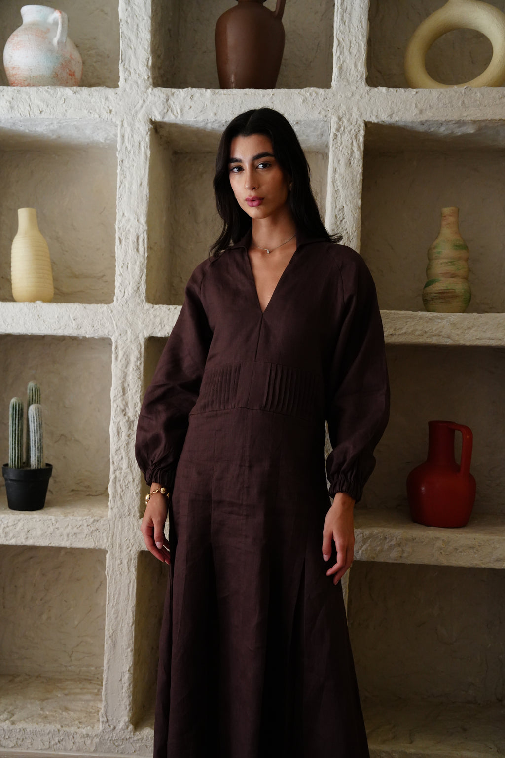 Naomi Linen Dress - Brown