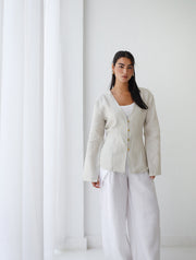 Waistline Linen Top - Greige