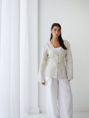 Waistline Linen Top - Greige