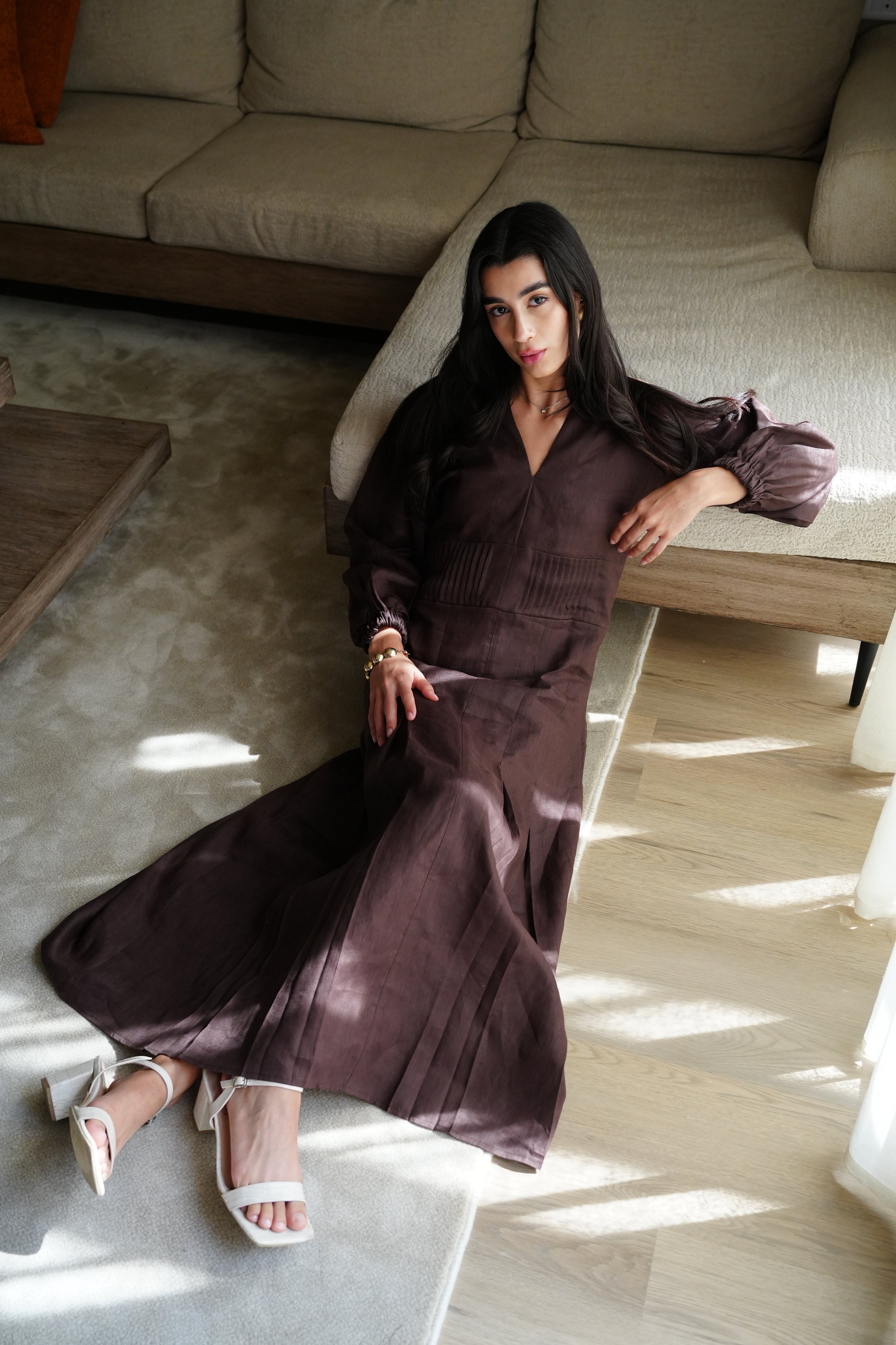 Naomi Linen Dress - Brown