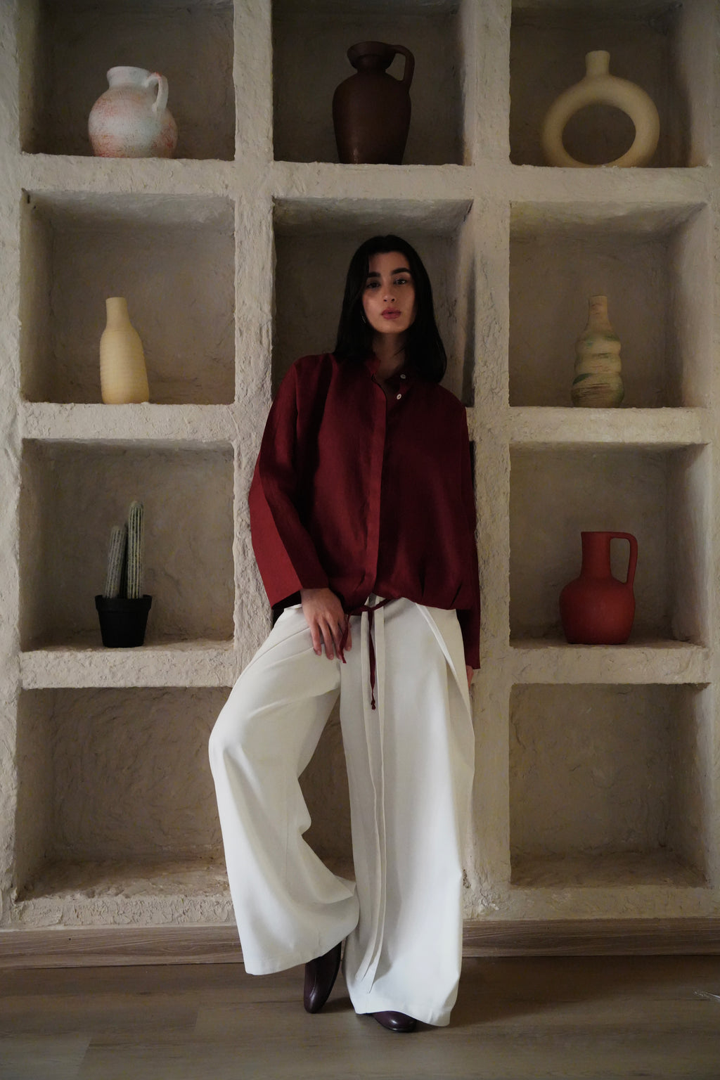 The Linen Edit Shirt - Wine Red
