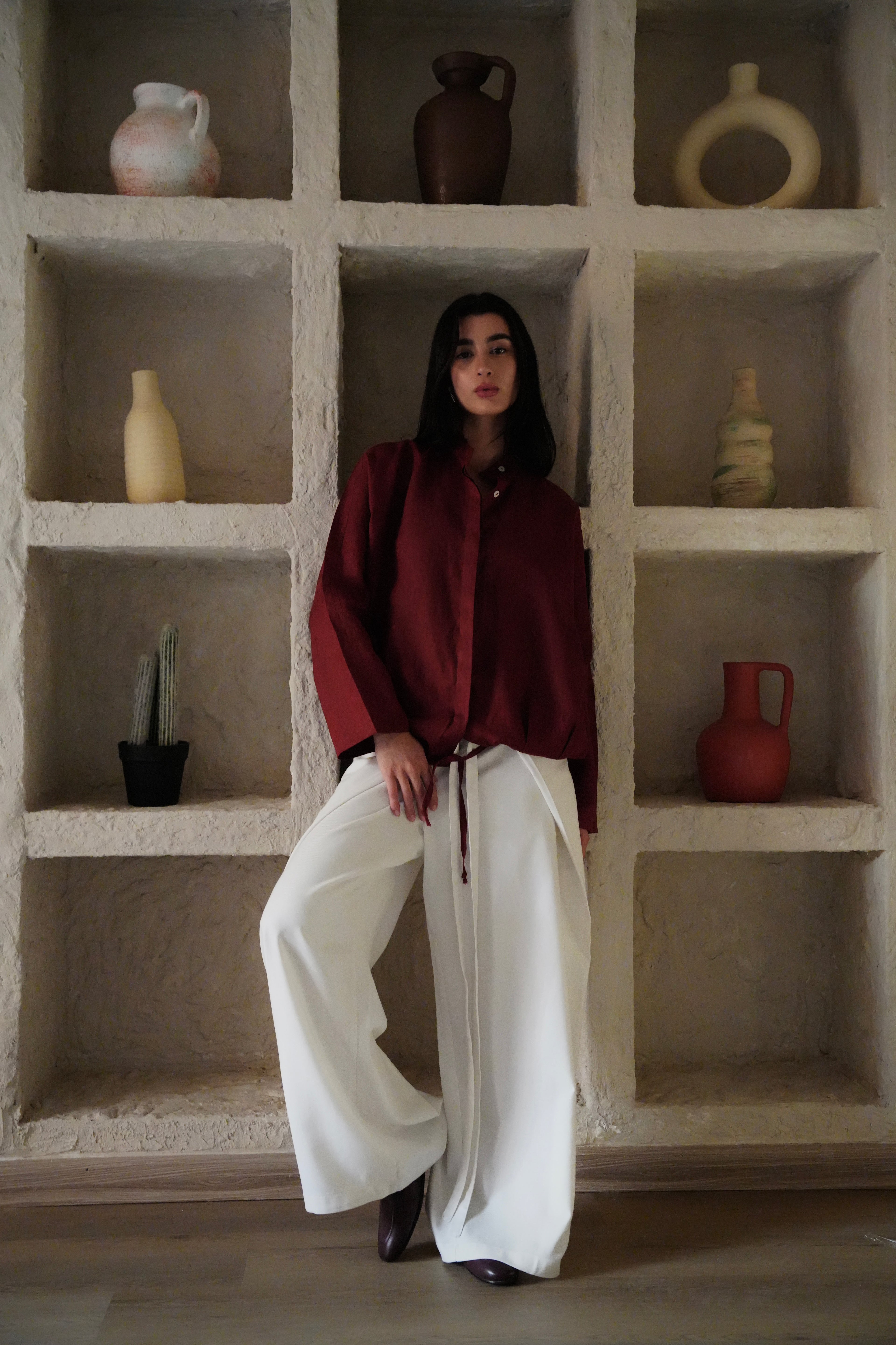 The Linen Edit Shirt - Wine Red