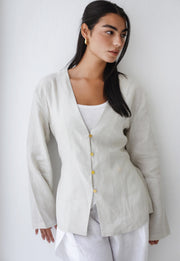 Waistline Linen Top - Greige