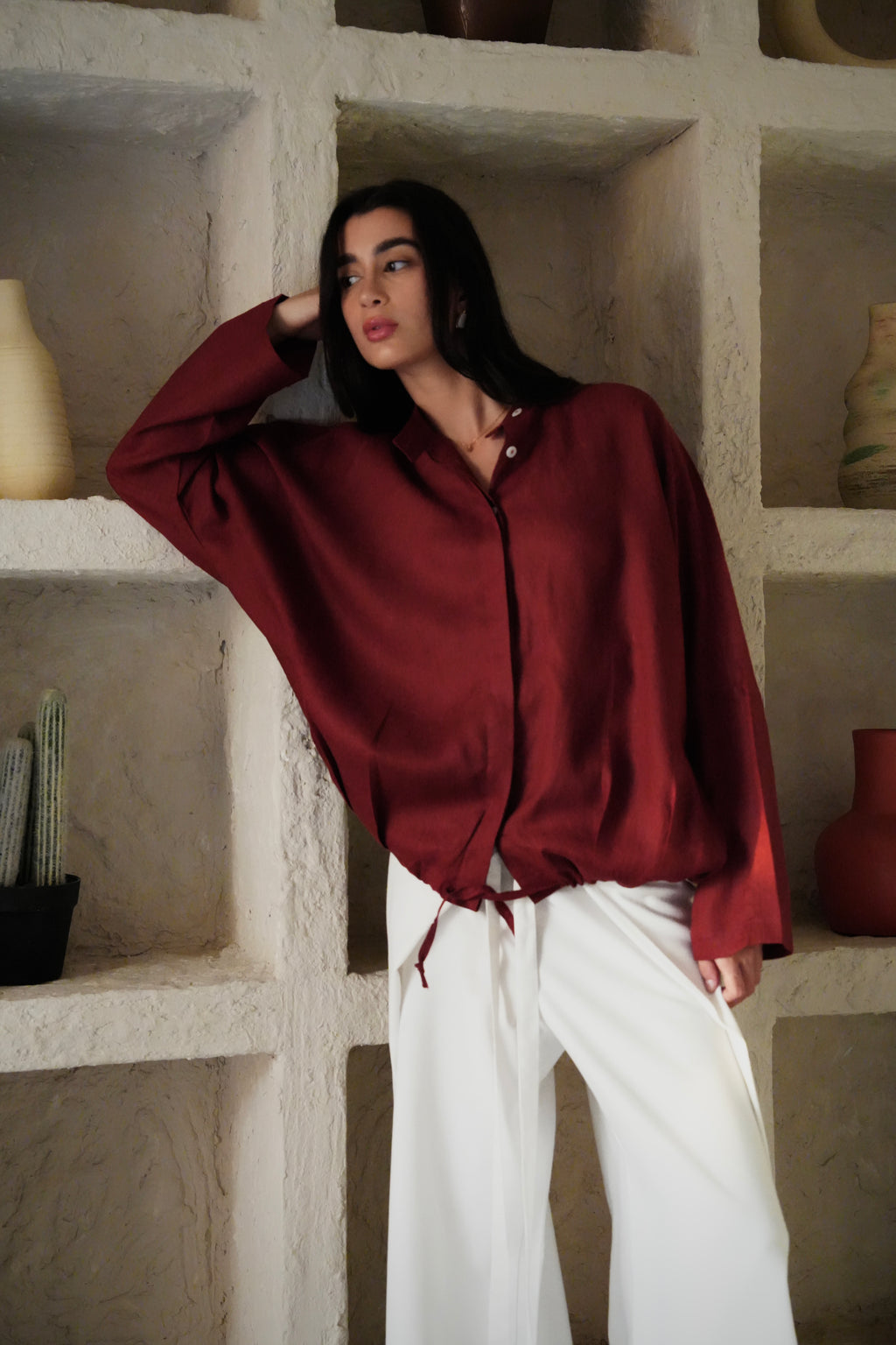 The Linen Edit Shirt - Wine Red
