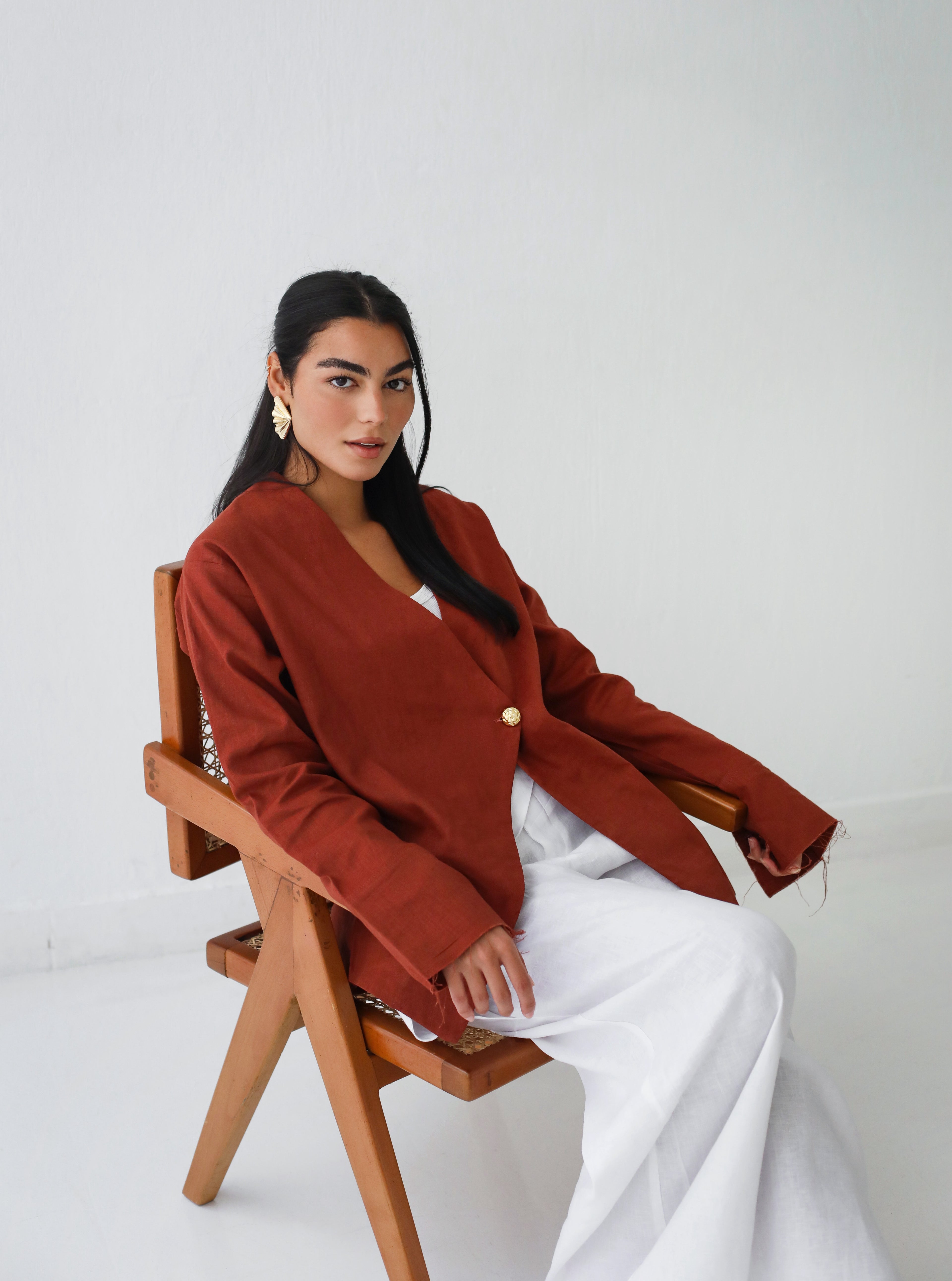Golden Touch Linen Top - Terracotta