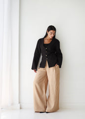 Waistline Linen Top - Black