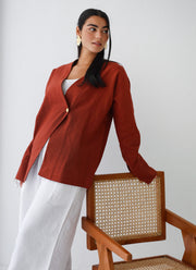 Golden Touch Linen Top - Terracotta
