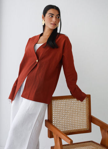 Golden Touch Linen Top - Terracotta