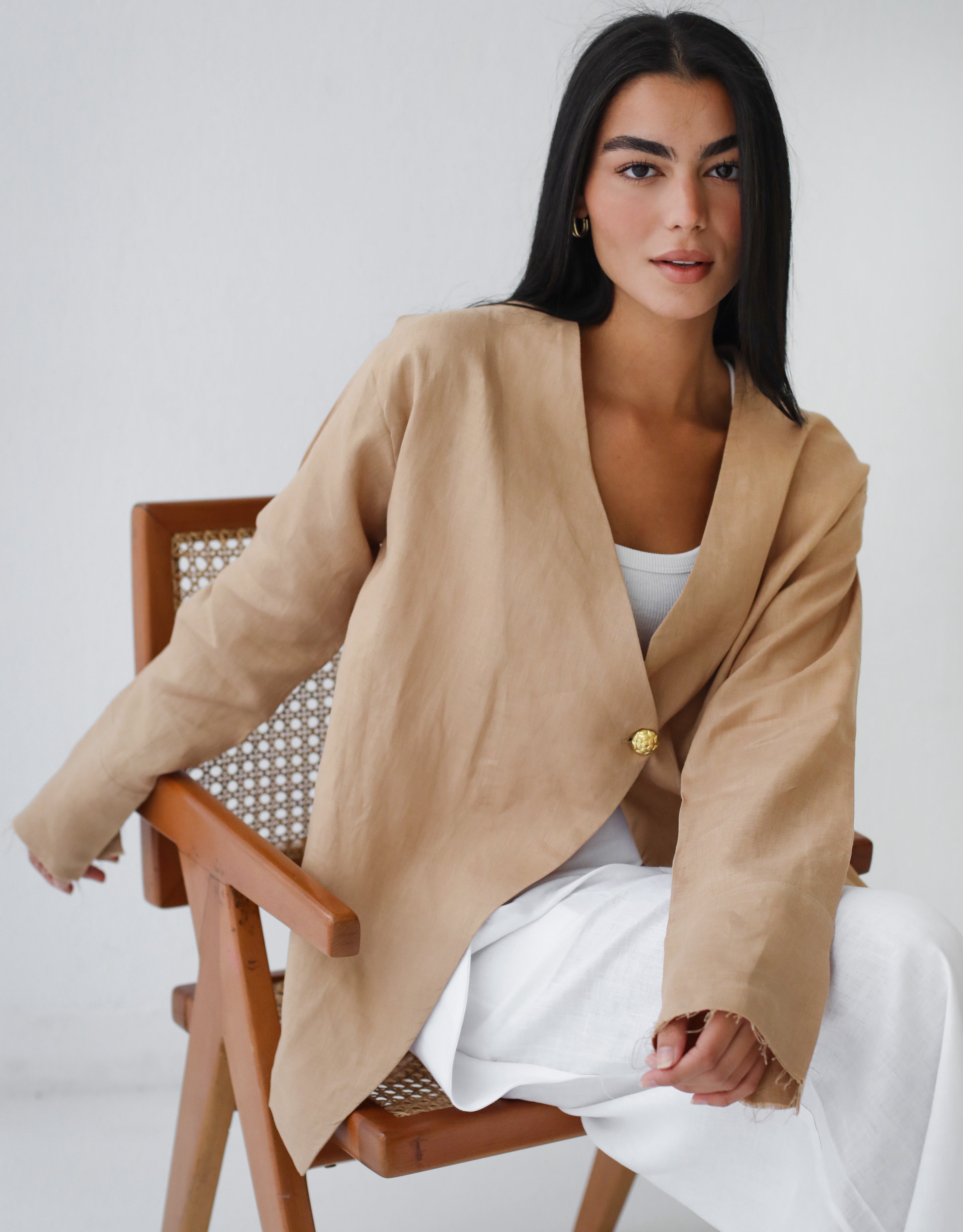 Golden Touch Linen Top - Camel