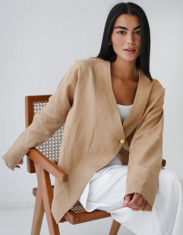 Golden Touch Linen Top - Camel