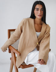 Golden Touch Linen Top - Camel