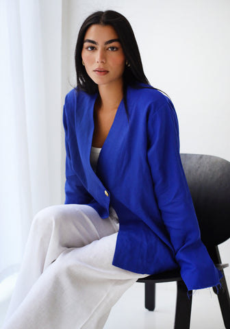 Golden Touch Linen Top - Blue