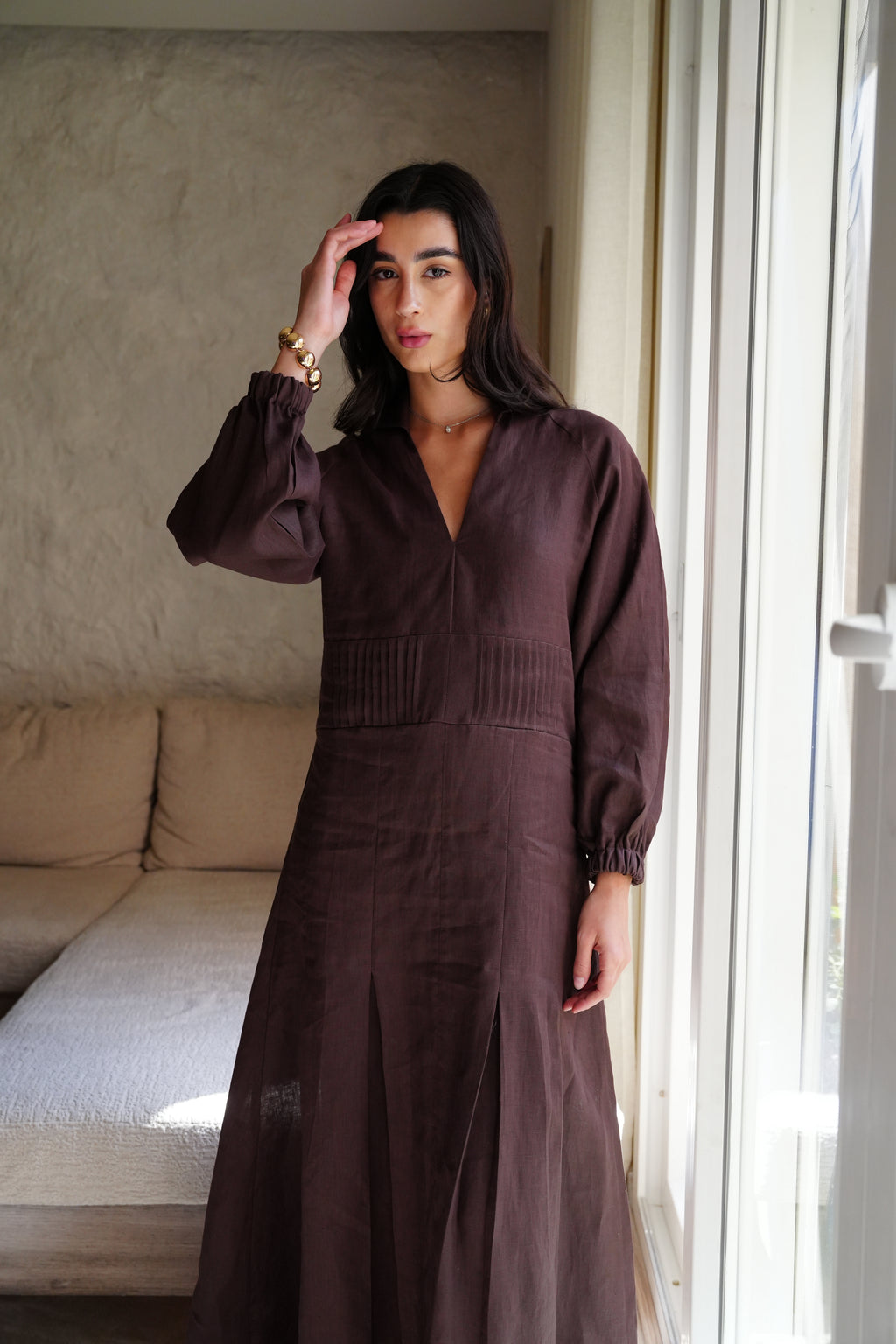 Naomi Linen Dress - Brown