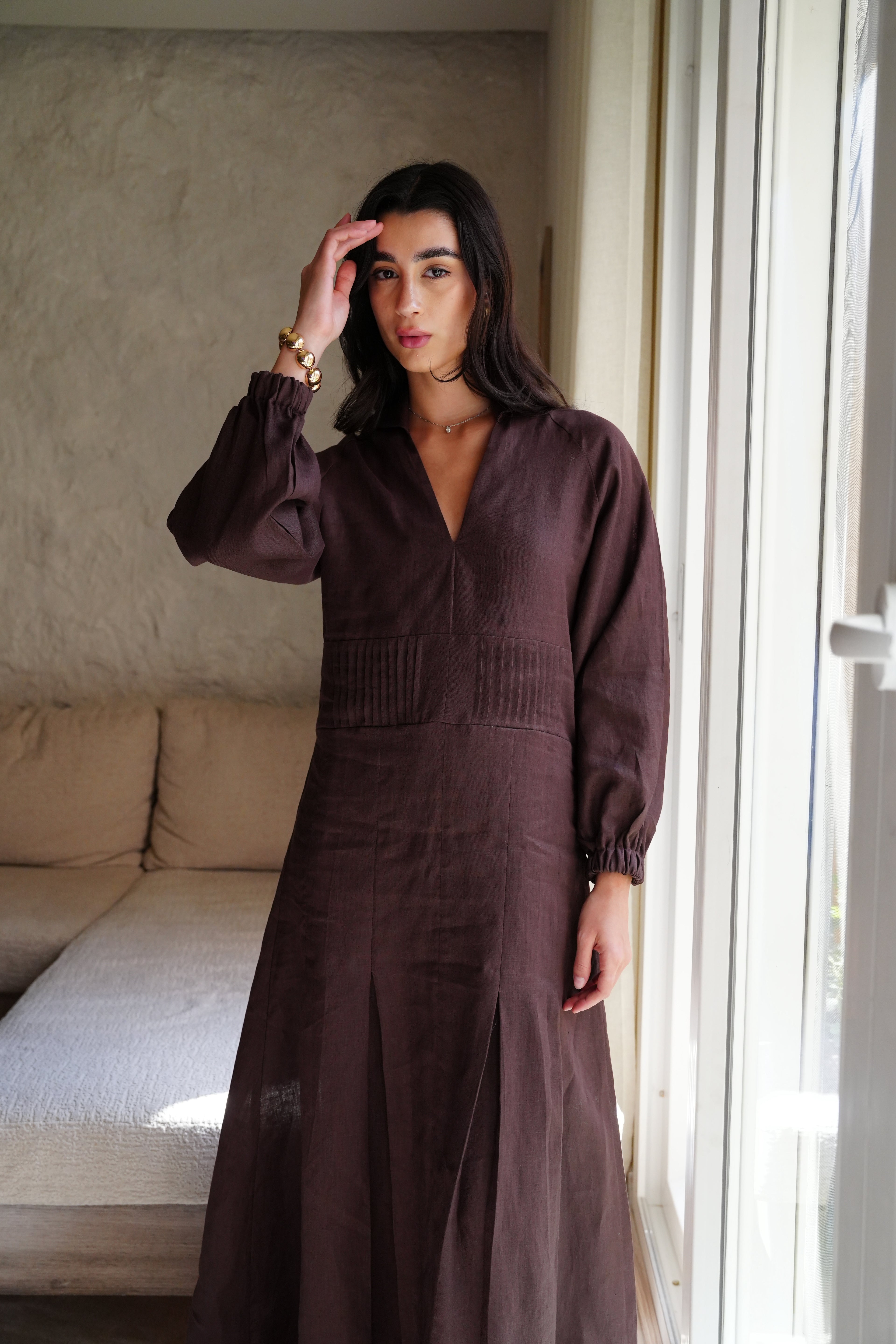 Naomi Linen Dress - Brown