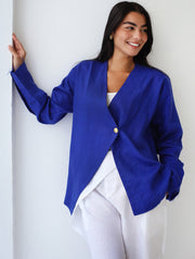 Golden Touch Linen Top - Blue