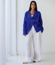 Golden Touch Linen Top - Blue
