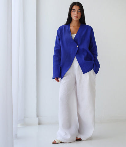 Golden Touch Linen Top - Blue