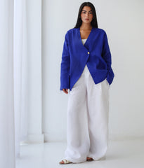 Golden Touch Linen Top - Blue