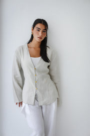 Waistline Linen Top - Greige