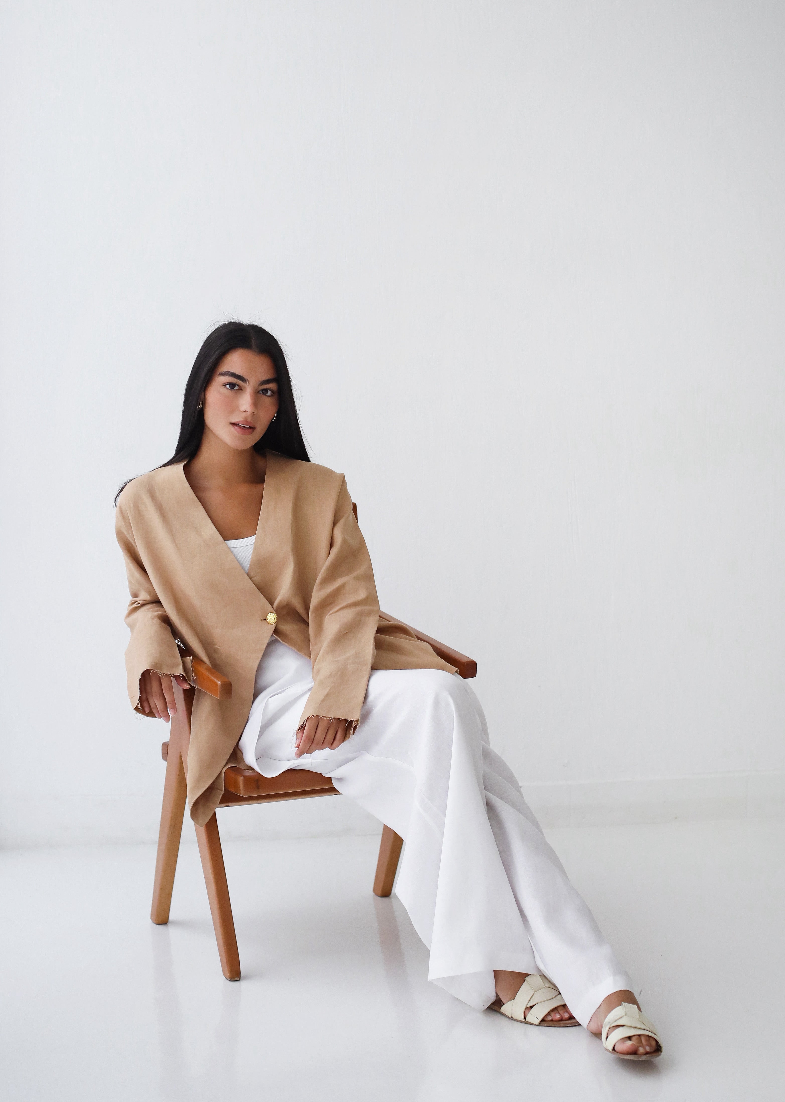 Golden Touch Linen Top - Camel