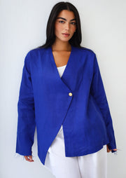Golden Touch Linen Top - Blue