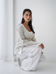 Waistline Linen Top - Greige